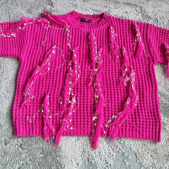 Hot Pink Fringe Sweater - Picture 2 of 3